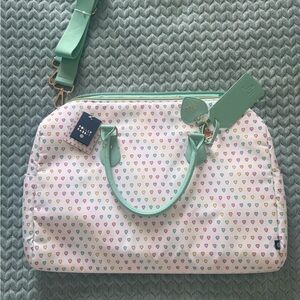 Roller Rabbit Mint Trim Weekender with Multi-Color Heart Print